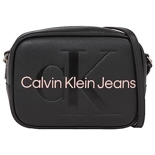 Calvin Klein Jeans borsa a tracolla donna piccola, nero (black with rose), taglia unica