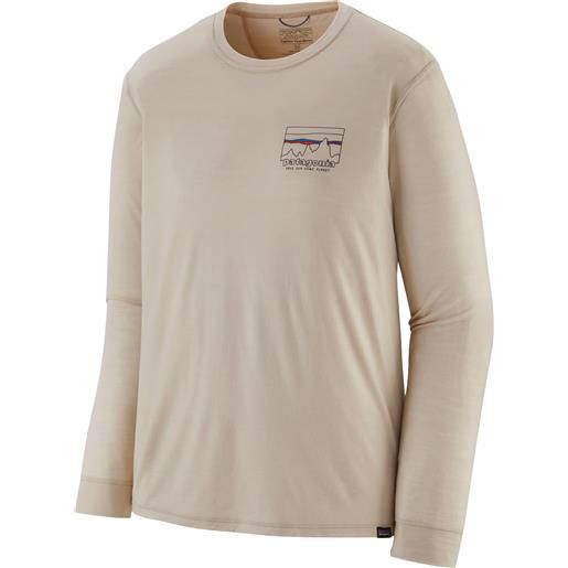 Patagonia - t-shirt in lana merino - m's l/s cap cool merino blend graphic shirt 73 skyline pumice per uomo in lana vergine - taglia s, m, l, xl - beige