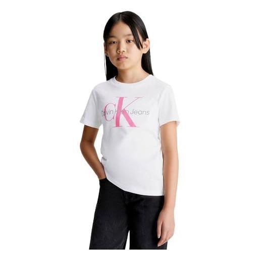 Calvin Klein Jeans ck monogram ss t-shirt iu0iu00460 magliette a maniche corte, bianco (bright white), 10 anni unisex-bambini e ragazzi