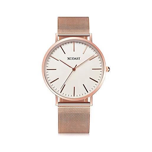 XCOAST meridium - elegante orologio da uomo dal design minimalista/ultra slim/al quarzo con cinturino in acciaio inossidabile - rosa bianco 570200