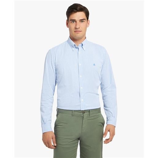 Brooks Brothers camicia blu a righe regular fit in cotone seersucker con collo button-down