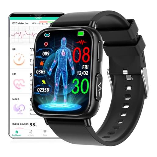 DigiKuber smartwatch ecg, 1,91 pollici smart watch impermeabile con pressione sanguigna, spo2, frequenza cardiaca, messaggi e promemoria di chiamata per android ios