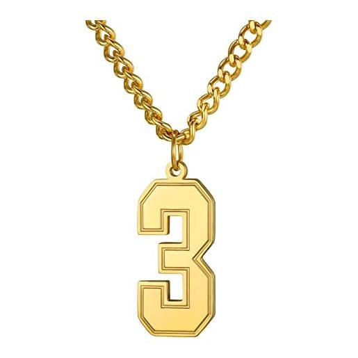 GOLDCHIC JEWELRY collana con ciondolo numero 3 in oro fortunato per uomo, regali per atleti
