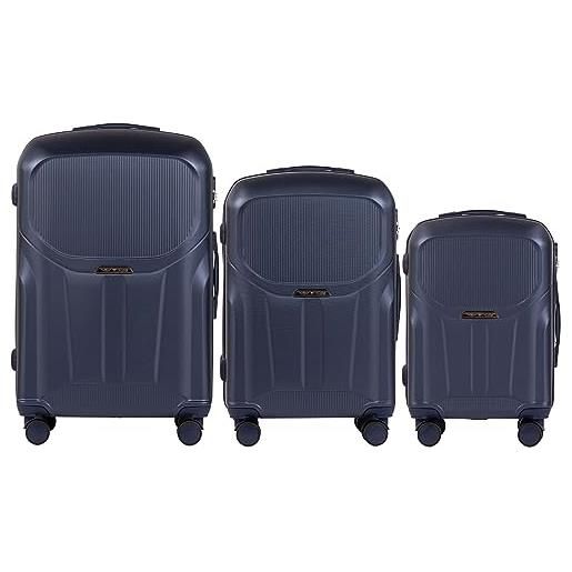 W WINGS wings valigetta da viaggio - valigetta leggera con ruote e manico telescopico, blu scuro, 3 set, valigia