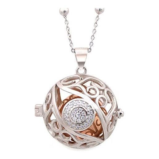 Goldway chiama angeli collana con ciondolo sonoro a sfera a bora traforato forma di occhio donna ragazza regalo gravidanza in argento 925 placcato in oro bianco