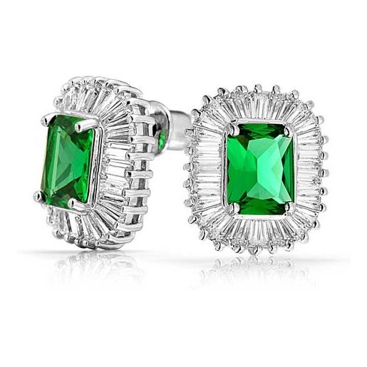 Bling Jewelry stile deco rettangolo verde cz baguette halo simulato smeraldo tagliare cubic zirconia orecchini argento placcato ottone