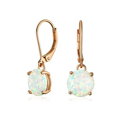 Bling Jewelry semplici orecchini a goccia pendenti con leva in argento sterling placcato oro rosa e opale bianco solitario rotondo creato. 