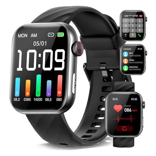 Marsyu 2024 nuovo smartwatch con ecg/pressione arteriosa/sonno/cardiofrequenzimetro/temperatura corporea/spo2, 1,96 fitness tracker con chiamata sos, 150+ modalità sportive, ip68 orologio uomo