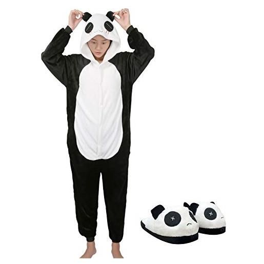 Très Chic Mailanda pigiama animale cosplay carnevale animale sleepwear donna costume camicie da notte (xl per altezza 178-188cm, nero panda+pantofole)