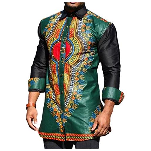 Adhdyuud abito da uomo con stampa dashiki con bottoni e bottoni a maniche lunghe, stile africano, abito tradizionale africano, 1, xxl
