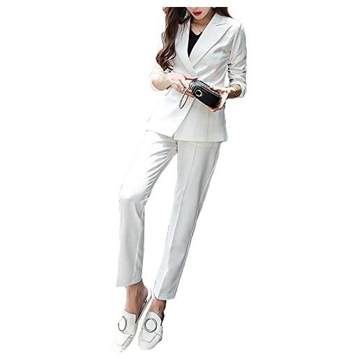 DAIHAN abiti da donna slim fit a 2 pezzi abito da lavoro con un bottone giacche blazer pantaloni a gamba dritta completo autunnale primaverile casual, bianco, xl