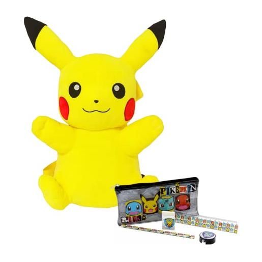 Pokemon zaino per ragazzi, design pikachu zainetto peluche 3d, zaino da viaggio per bambino, include astuccio, regalo per ragazzi - giallo