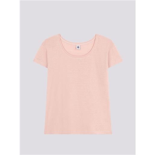 PETIT BATEAU t-shirt le droit girocollo in lino donna rosa
