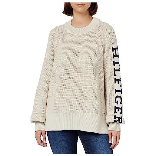 Tommy Hilfiger pullover donna crew-neck sweater pullover in maglia, beige (classic beige), s