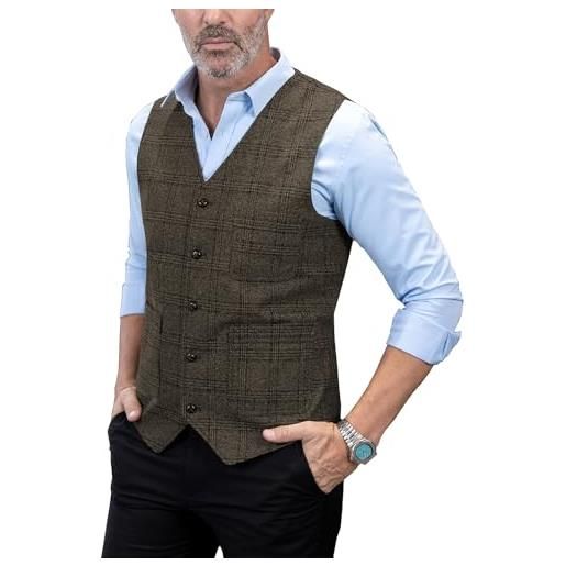 Solove-Suit gilet da uomo casual scozzese tweed regular fit lana gilet per sposi di nozze, navy, xxx-large