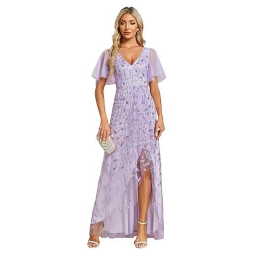 Ever-Pretty vestito da damigella d'onore asimmetrico linea a maniche corte stile impero abito da sera gonna lunga brillante sexy blu navy 44