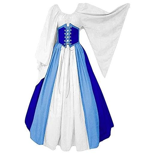 Aibaowedding abito da donna rinascimentale medievale, maniche a tromba, stile gotico, retrò, blu
