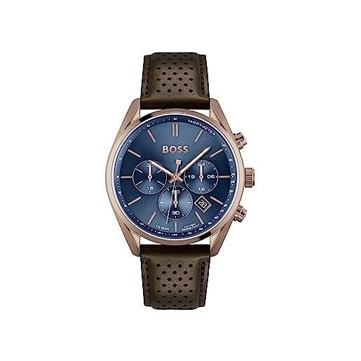 BOSS orologio con cronografo al quarzo da uomo collezione champion con cinturino in acciaio inossidabile o pelle blu (blue)