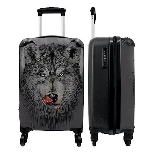 NoBoringSuitcases.com® valigia bagaglio a mano trolley case valigia piccola con 4 ruote - lupo - luna - animali - oscurità - bagaglio a bordo