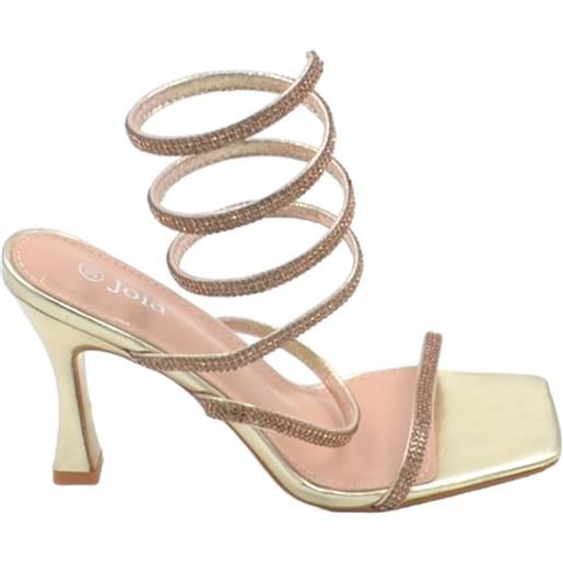 Malu Shoes sandali donna gioiello oro tacco clessidra 10cm serpente rigido si attorciglia alla gamba regolabile brillantini