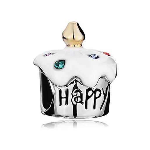 LSxAB charm per torta di buon compleanno compatibile con braccialetti pandora, rame, nessuna pietra preziosa