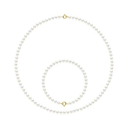 PEARLS & COLORS NATURAL FINE PEARLS pearls & colors - set collana e braccialetto - perle d'acqua dolce rotonde 4-5 mm - qualità aaa+ - oro 18 carati - gioiello da donna