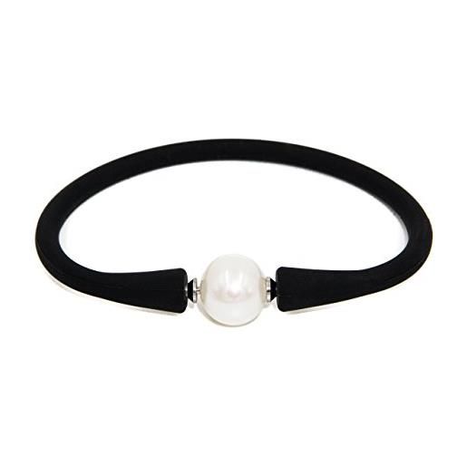 Secret & You bracciale da donna con perle coltivate d'acqua dolce semi barocche bianche da 11-11,5 mm bracciale in gomma elastica nera