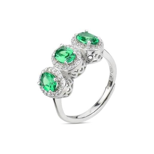 Boccadamo an489v anello con cristalli ovali centrali verde chiaro circondati da zirconi