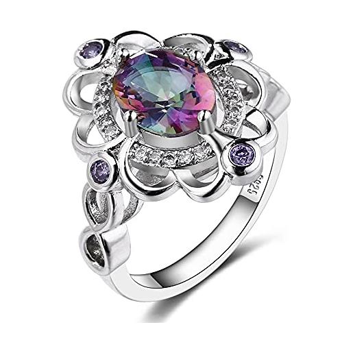 OwKay anello in argento sterling 925 con topazio arcobaleno mistico reale anelli di fidanzamento con ametista per donna gioielleria raffinata originale femminile