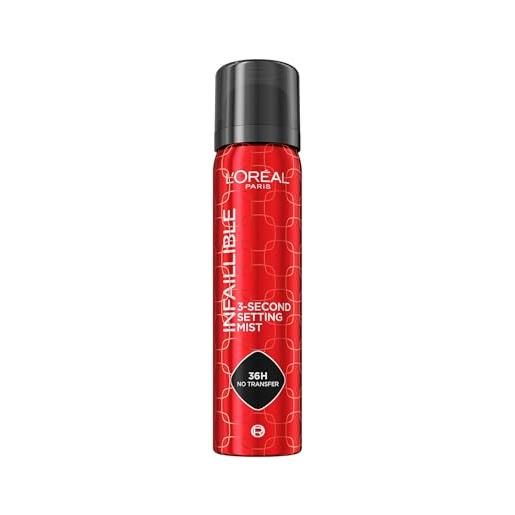 L'Oréal Paris, spray fissante per il make-up, no transfer, ad asciugatura rapida, tenuta fino a 36h, infaillible 3-second face setting mist, 75 ml