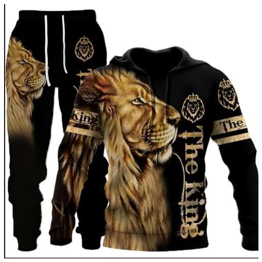 Generic felpa con cappuccio stampata 3d, motivo lupo leone, tigre, per uomo, casual, abbigliamento sportivo, tuta da jogging, f2, xl