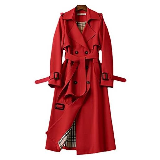 Bollrllr donne primavera autunno trench cappotto doppio petto media lunghezza cappotto rosso l