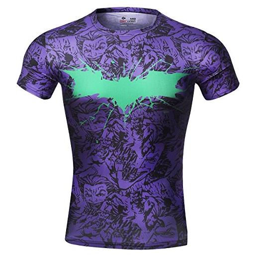 Cody Lundin® movie theme superhero uomo manica corta tee fitness compressione shirt, pipistrello logo t-shirt (l, porpora)