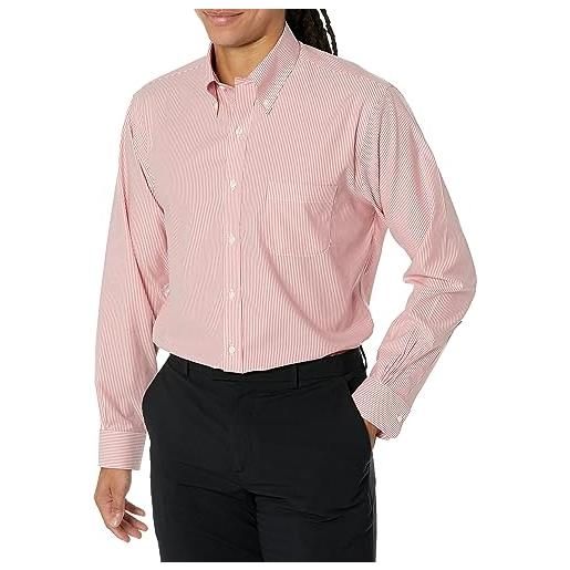 Brooks Brothers camicia da uomo con colletto abbottonato, elasticizzato, non si stira, vestibilità regolare, mini striscia rossa, 15.5 collo 33 manica