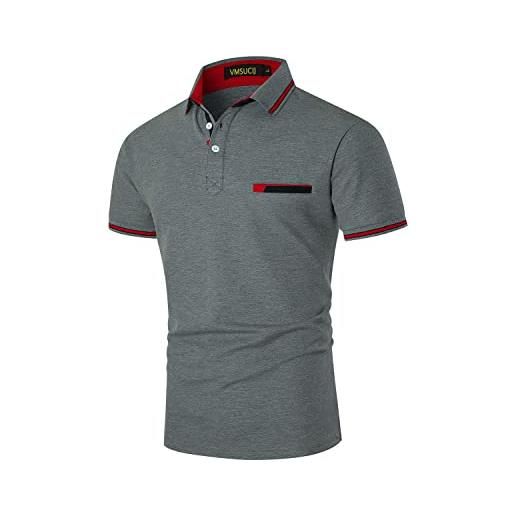 VMSUCIJ polo uomo manica corta con tasca colletto a contrasto abbigliamento magliette golf elegante casual t-shirt maglia, grigio, xxl
