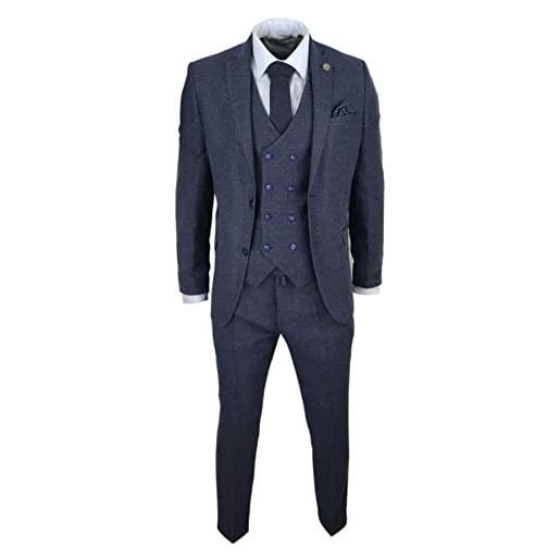 TruClothing.com abito classico blu da uomo 3 pezzi tweed gilet a doppio petto