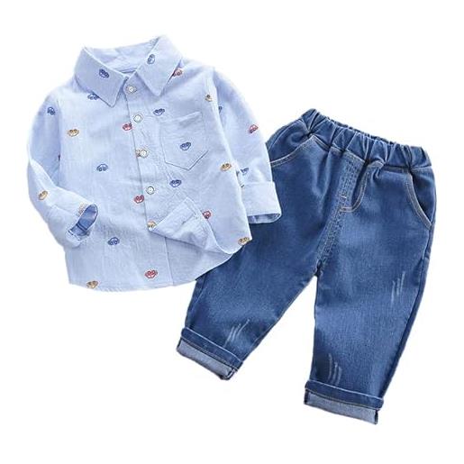 WILL THE BEST camicia maniche lunghe school pantalone jeans bambino tuta completo 2 pezzi da 3 a 6 anni (3-4 anni)