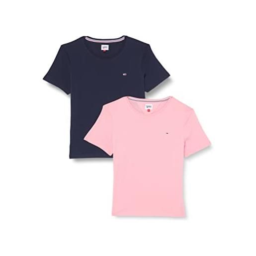 Tommy Jeans tjw-confezione da 2 magliette morbide in jersey pullover, twilight navy/pink, xx-small donna