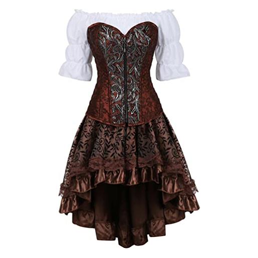 Hengzhifeng bustino corsetto steampunk corsetti costume rinascimentale donna (eur 34-36, marrone)
