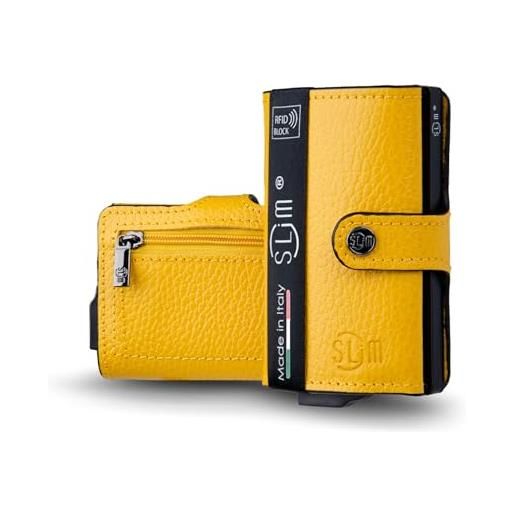 SLim porta carte di credito schermato portafoglio uomo rfid portatessere anticlonazione donna portacarte uomo (con zip, vera pelle giallo). 