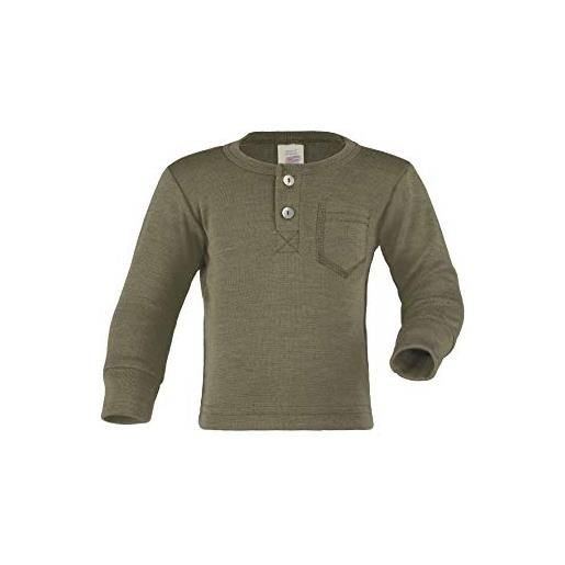 Engel maglietta con bottoni, 70% lana (kbt) 30% seta, naturale, taglia 62/68-110/116, oliva, 86/92 cm