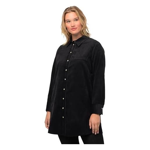 Ulla popken hemdbluse aus feinkord camicia da donna, nero, 64-66