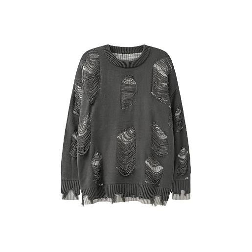 Aelfric Eden maglione da uomo oversize patchwork unisex, gotico, casual, lavorato a maglia, girocollo, jumper y2k sweater, grigio 8, m