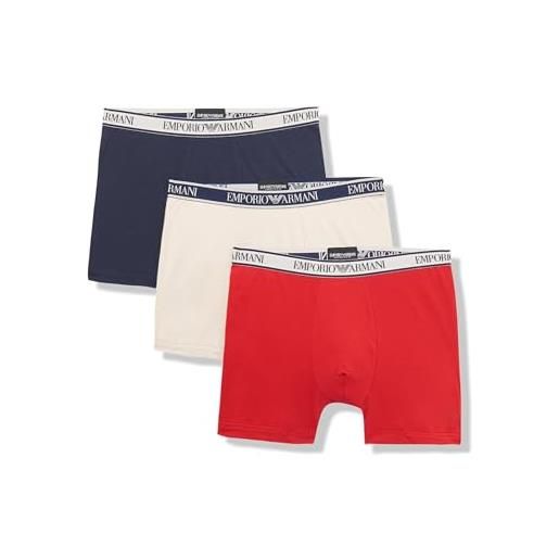 Emporio Armani stretch cotton core logoband 3-pack boxer, boxer uomo, multicolore (nude-marine-red), xl