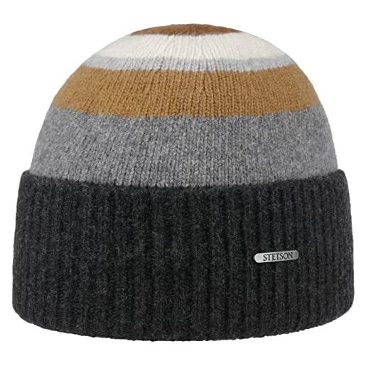 Stetson berretto con risvolto lascover wool uomo - made in italy beanie lana autunno/inverno - taglia unica grigio scuro