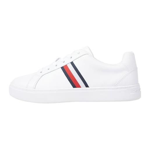 Tommy Hilfiger essential court sneaker stripes fw0fw07779, suola cupsole donna, bianco (white), 40 eu