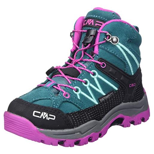 CMP unisex - bambini e ragazzi kids rigel mid trekking shoe wp scarpe da trekking alta, dusty blue flash orange, 35 eu