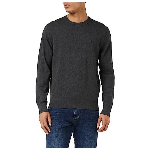 Tommy Hilfiger pullover uomo crew neck sweater pullover in maglia, grigio (dark grey heather huafu), 3xl