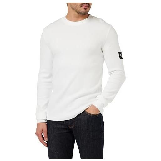 Calvin Klein Jeans maglietta maniche lunghe uomo badge waffle ls tee basic, bianco (bright white), l