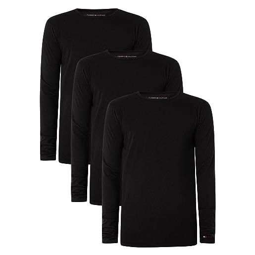 Tommy Hilfiger magliette maniche lunghe uomo confezione da 3 basic, multicolore (black/white/grey heather), m